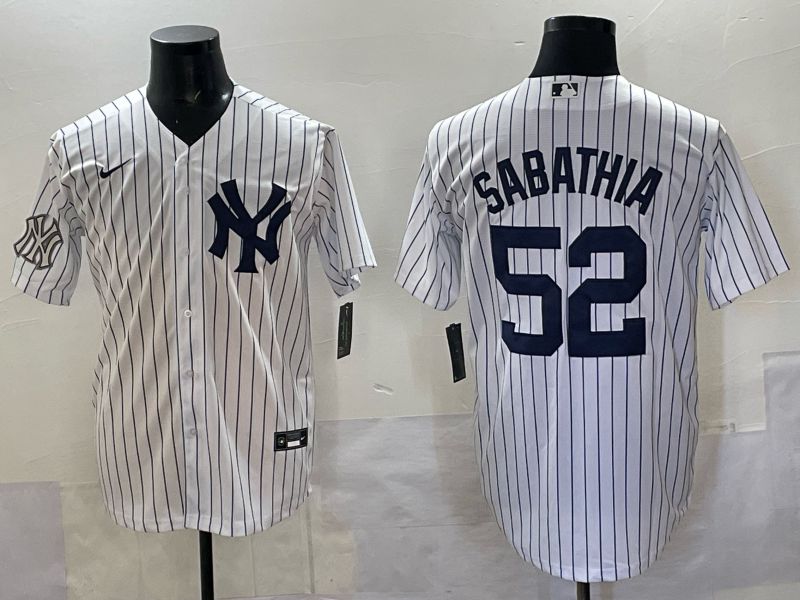 Men New York Yankees #52 Sabathia White Stripe Nike MLB 2025 Jersey 07->new york yankees->MLB Jersey